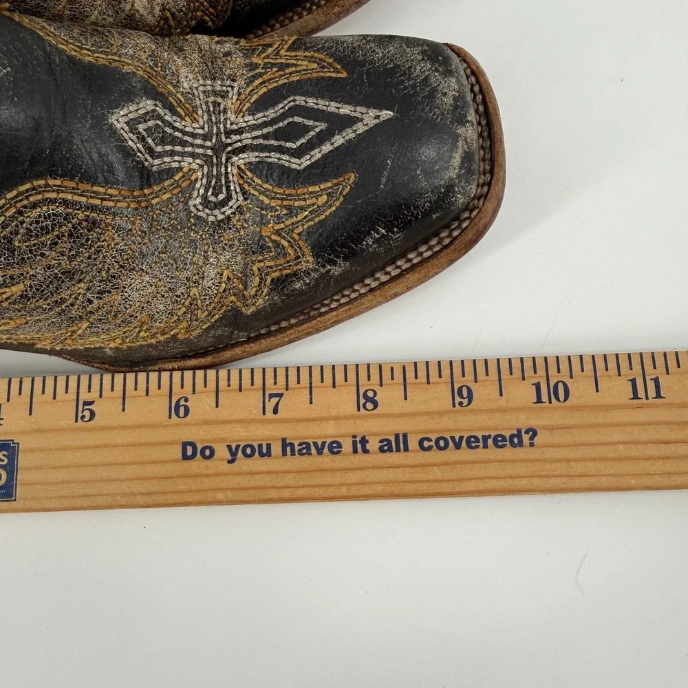 Corral Teens Girls A1032 Black Gold Winged Cross Western Boots Square Toe Size 3